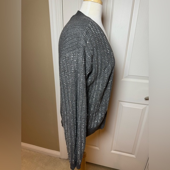 INC International Concepts Charcoal Rhinestone Shine Button-Up Cardigan-Size L - Picture 7 of 10